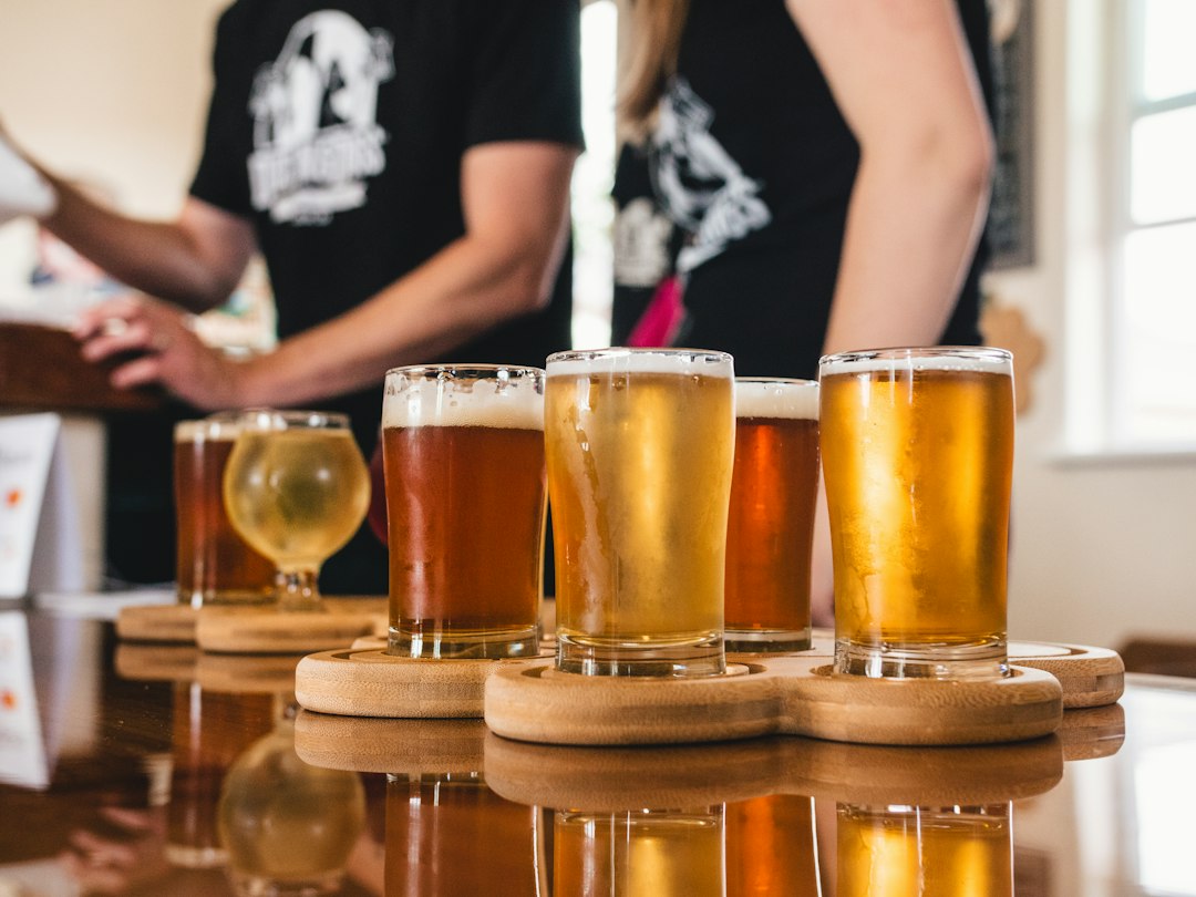 Craft beer tasting paddle with different styles, illustrative photograph